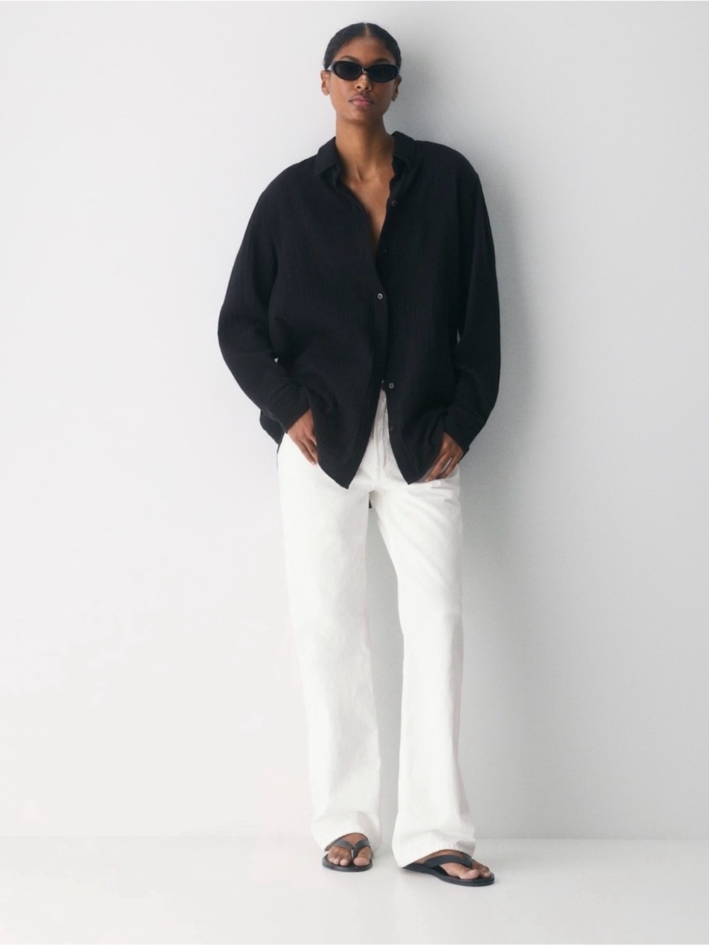 Aritzia Little Moon Black Cotton Sail Shirt, Relaxed, Size S